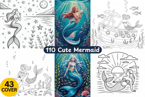 110 Cute Mermaid Coloring Pages for KDP