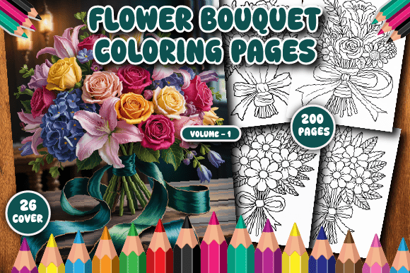 200 Flower Bouquet Coloring Pages for Adults: A Creative Escape in Volume 1