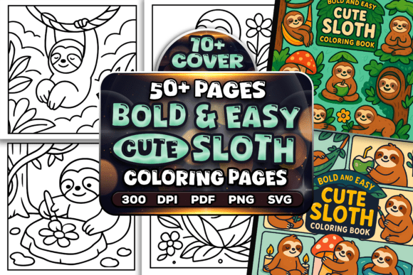 Bold Easy Cute Sloth Coloring Pages