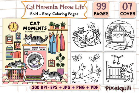 Cat Moments Meow Life Coloring Pages: A Digital Printable for Artists and Enthusiasts