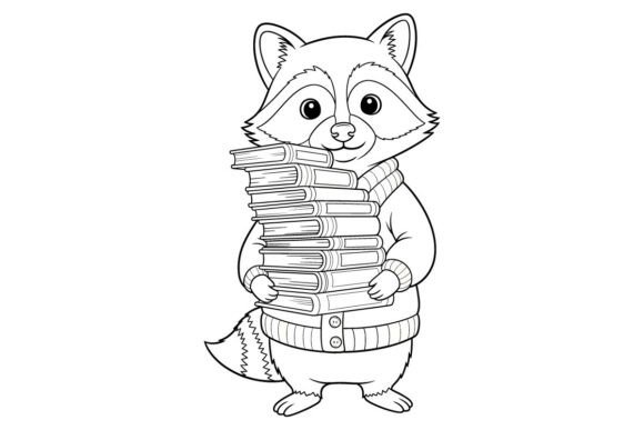 Cute Librarian Raccoon Coloring Page