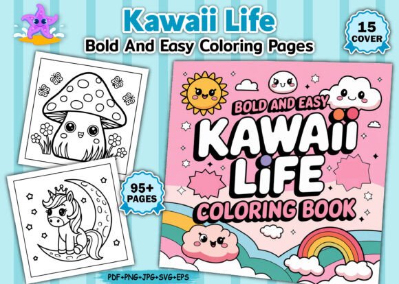 Kawaii Life Bold Easy Coloring Pages